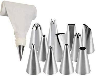 12 Piece Stainless Steel Cake Icing Frosting Piping Bag & Coupler Tips with Nozzles