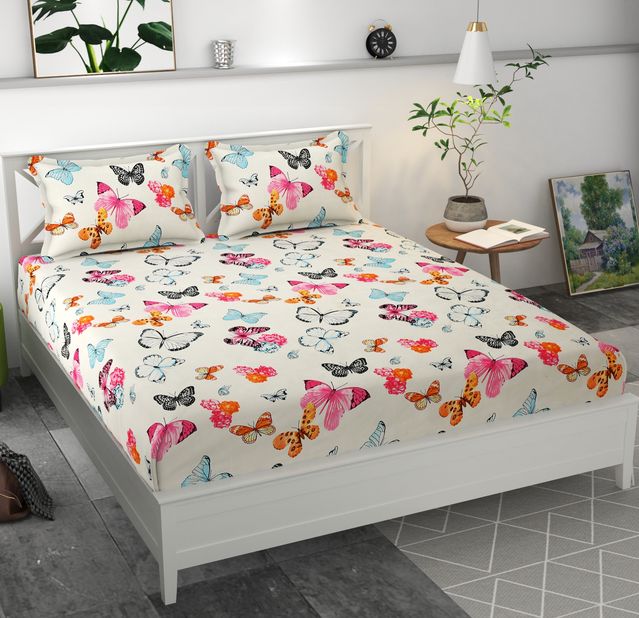 Premium MICROFIBER ELASTIC FITTED DOUBLE BEDSHEET WITH TWO PILLOW COVERS (70X76X6 Inches)